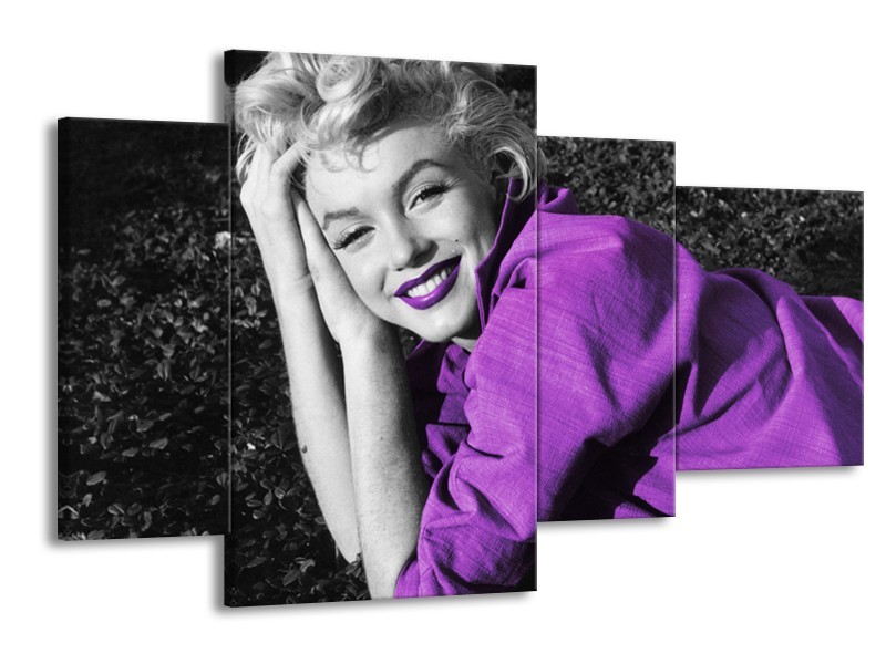 Glasschilderij Marilyn Monroe | Zwart, Grijs, Paars | 120x75cm 4Luik