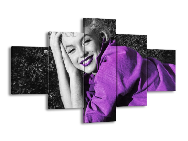 Glasschilderij Marilyn Monroe | Zwart, Grijs, Paars | 125x70cm 5Luik