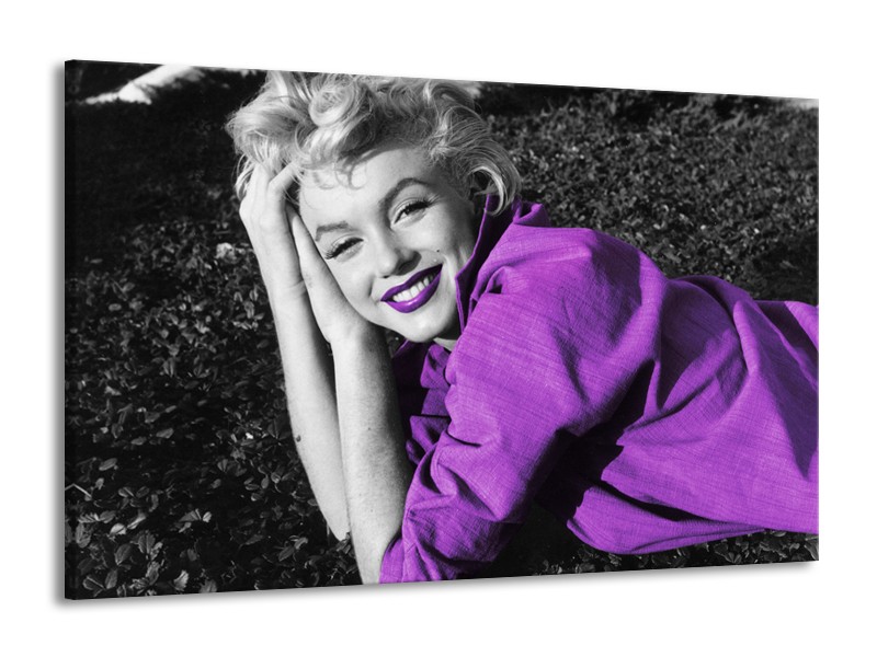 Canvas Schilderij Marilyn Monroe | Zwart, Grijs, Paars | 140x90cm 1Luik