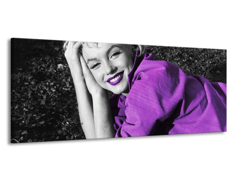 Canvas Schilderij Marilyn Monroe | Zwart, Grijs, Paars | 145x58cm 1Luik