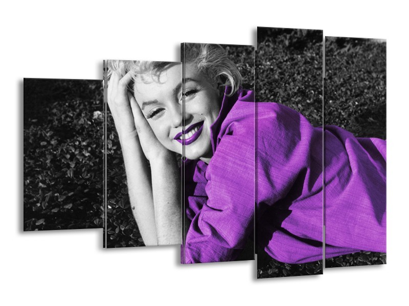 Glasschilderij Marilyn Monroe | Zwart, Grijs, Paars | 150x100cm 5Luik