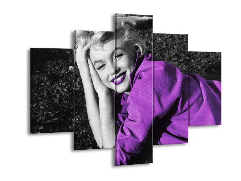 Canvas Schilderij Marilyn Monroe | Zwart, Grijs, Paars | 150x105cm 5Luik