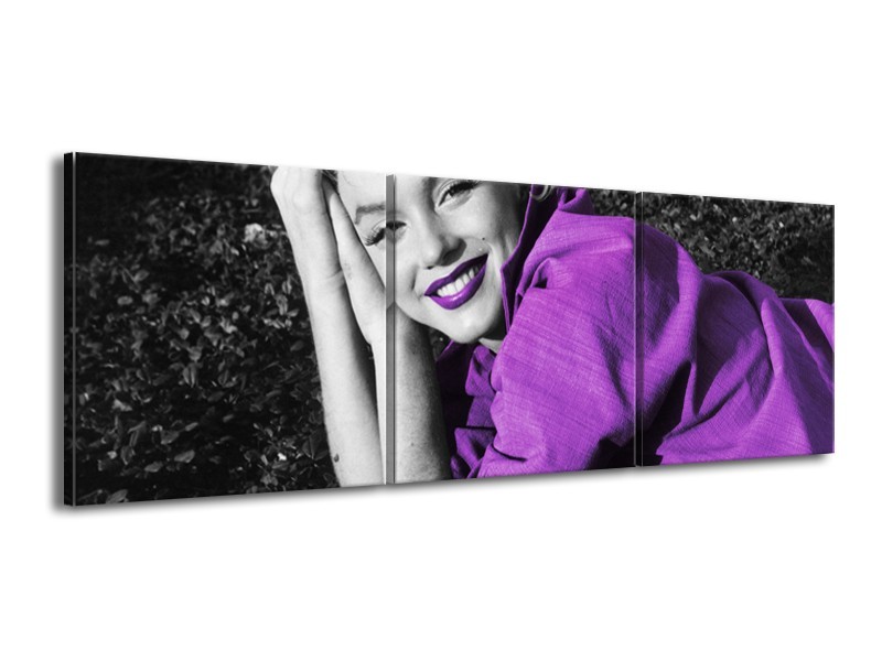 Canvas Schilderij Marilyn Monroe | Zwart, Grijs, Paars | 150x50cm 3Luik