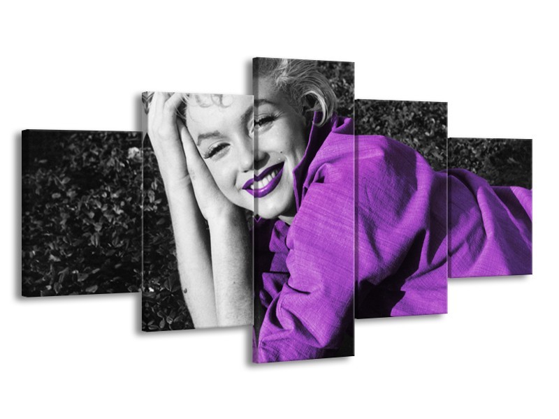 Glasschilderij Marilyn Monroe | Zwart, Grijs, Paars | 150x80cm 5Luik