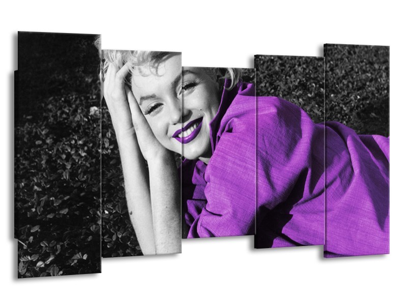 Canvas Schilderij Marilyn Monroe | Zwart, Grijs, Paars | 150x80cm 5Luik