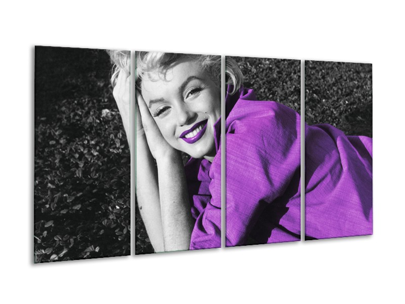 Glasschilderij Marilyn Monroe | Zwart, Grijs, Paars | 160x80cm 4Luik