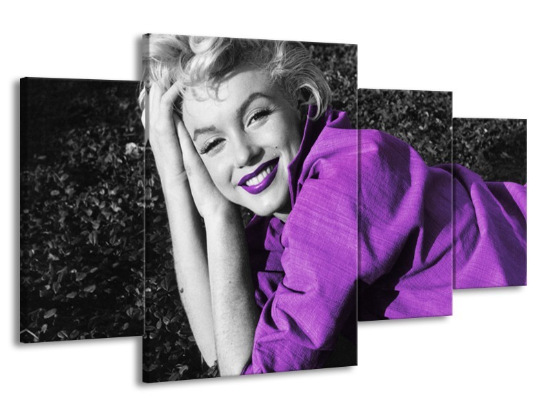 Canvas Schilderij Marilyn Monroe | Zwart, Grijs, Paars | 160x90cm 4Luik