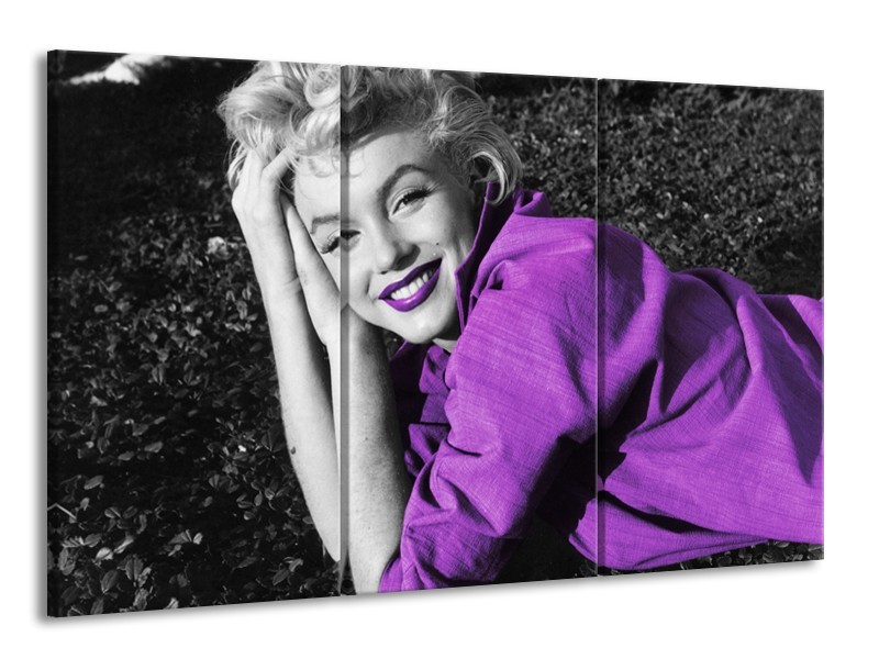 Glasschilderij Marilyn Monroe | Zwart, Grijs, Paars | 165x100cm 3Luik