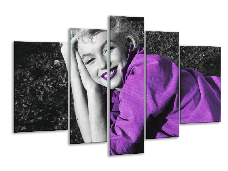 Glasschilderij Marilyn Monroe | Zwart, Grijs, Paars | 170x100cm 5Luik