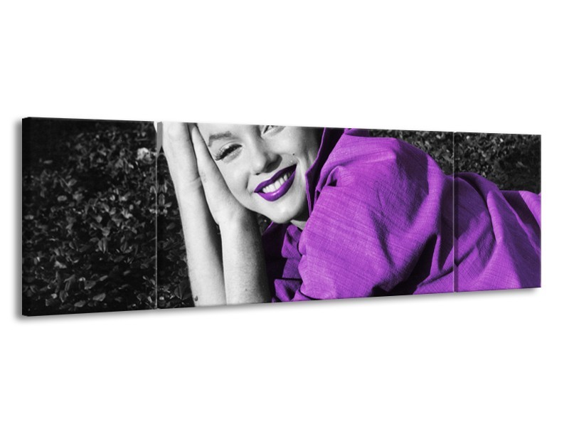 Canvas Schilderij Marilyn Monroe | Zwart, Grijs, Paars | 170x50cm 3Luik