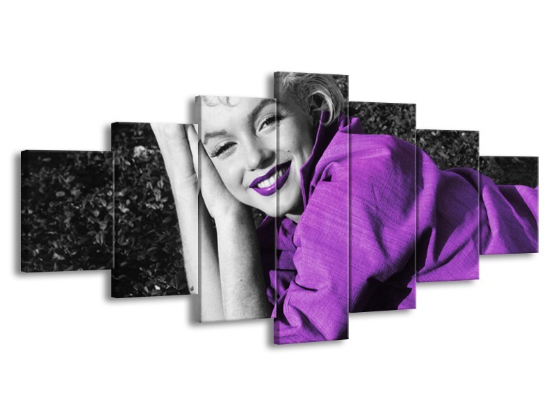 Canvas Schilderij Marilyn Monroe | Zwart, Grijs, Paars | 210x100cm 7Luik