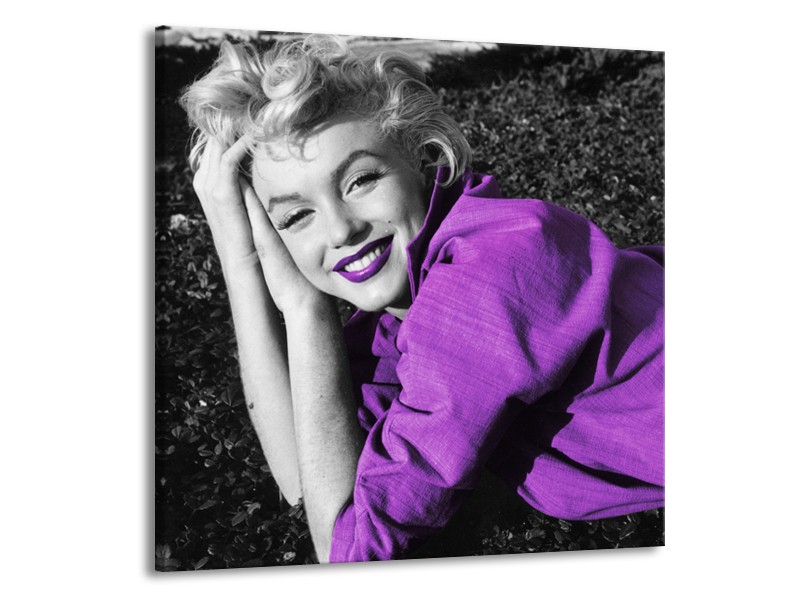 Glasschilderij Marilyn Monroe | Zwart, Grijs, Paars | 50x50cm 1Luik