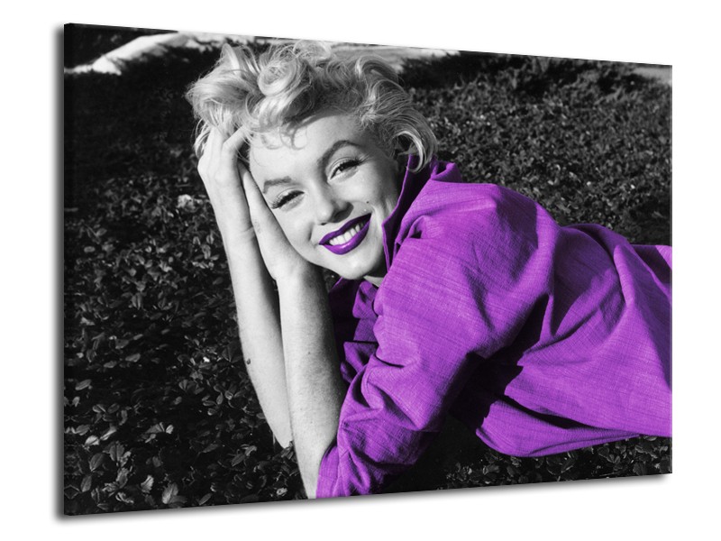 Glasschilderij Marilyn Monroe | Zwart, Grijs, Paars | 70x50cm 1Luik