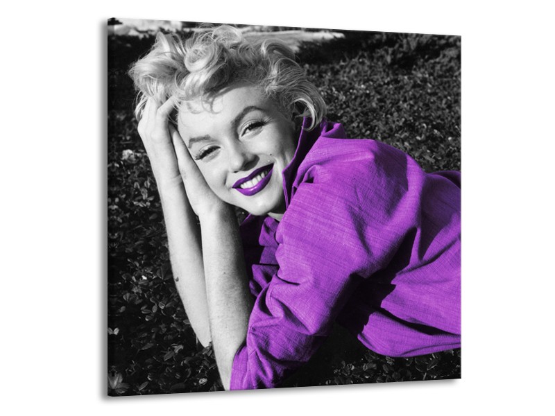 Glasschilderij Marilyn Monroe | Zwart, Grijs, Paars | 70x70cm 1Luik
