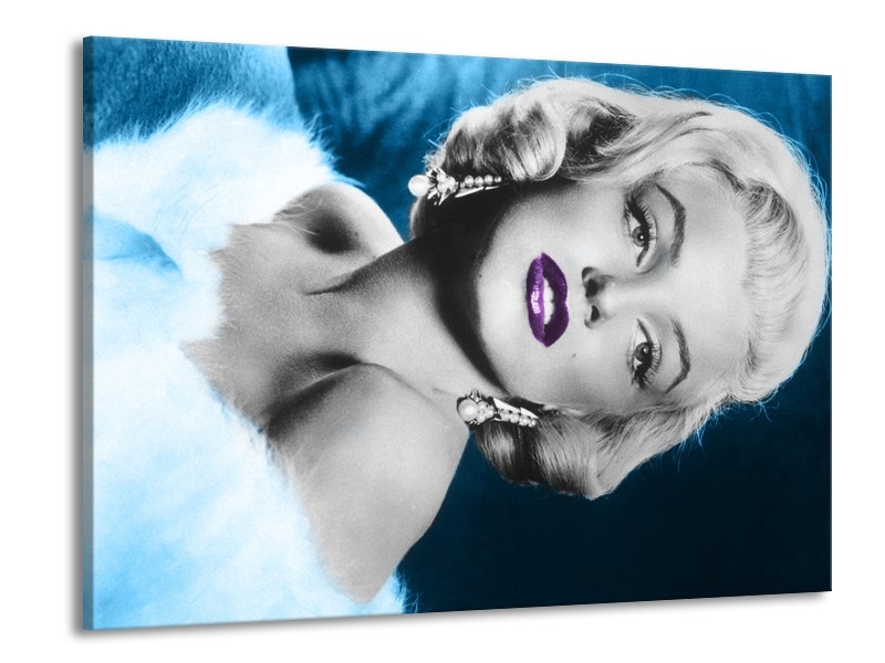 Glasschilderij Marilyn Monroe | Grijs, Blauw, Paars | 100x70cm 1Luik