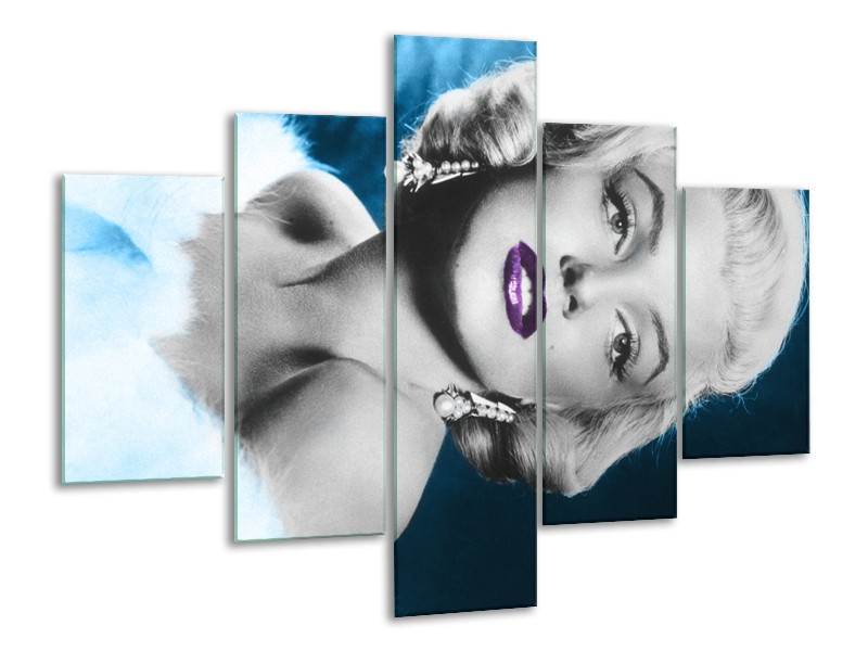 Canvas Schilderij Marilyn Monroe | Grijs, Blauw, Paars | 100x70cm 5Luik