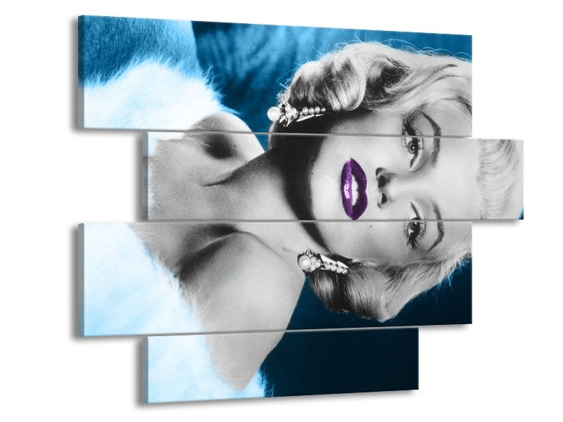 Canvas Schilderij Marilyn Monroe | Grijs, Blauw, Paars | 115x85cm 4Luik