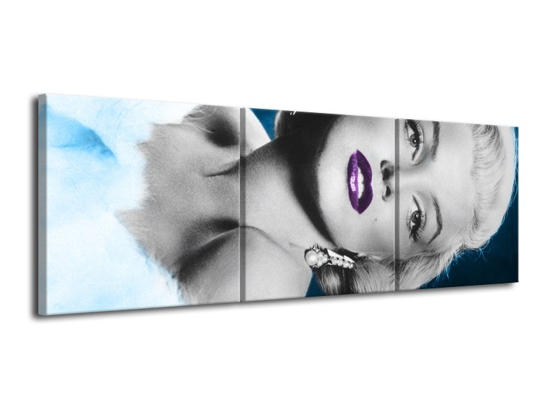 Canvas Schilderij Marilyn Monroe | Grijs, Blauw, Paars | 120x40cm 3Luik