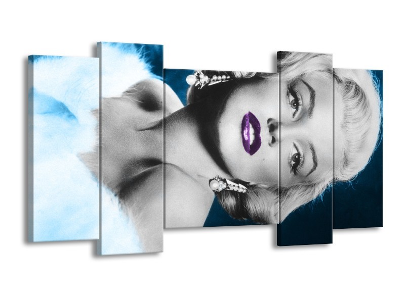 Canvas Schilderij Marilyn Monroe | Grijs, Blauw, Paars | 120x65cm 5Luik