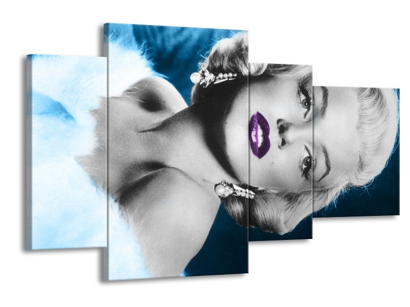 Glasschilderij Marilyn Monroe | Grijs, Blauw, Paars | 120x75cm 4Luik