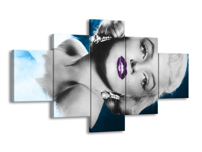 Canvas Schilderij Marilyn Monroe | Grijs, Blauw, Paars | 125x70cm 5Luik