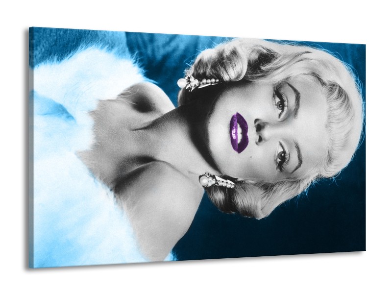 Canvas Schilderij Marilyn Monroe | Grijs, Blauw, Paars | 140x90cm 1Luik