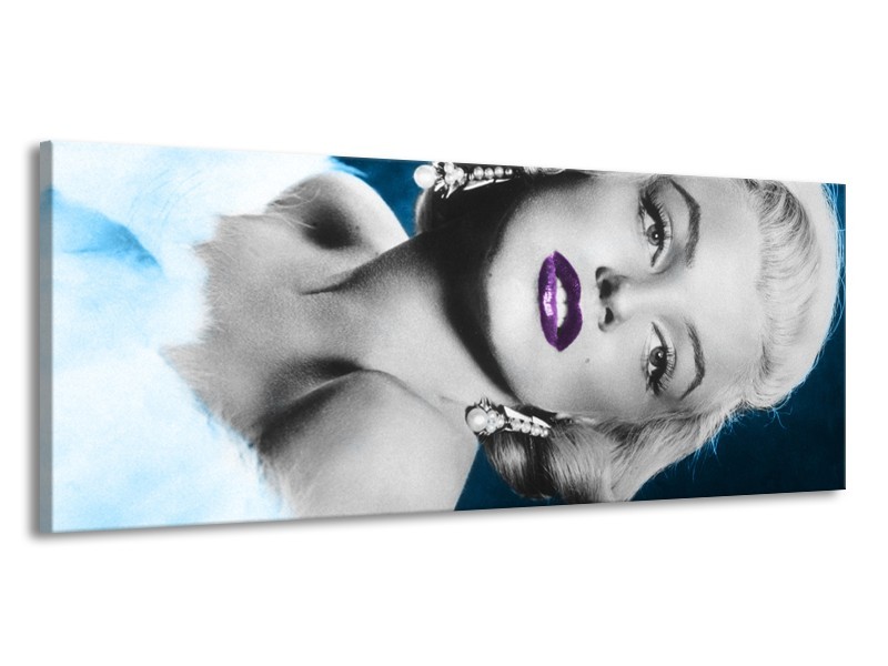 Canvas Schilderij Marilyn Monroe | Grijs, Blauw, Paars | 145x58cm 1Luik