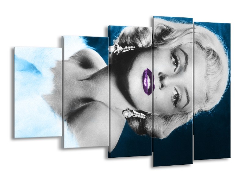 Glasschilderij Marilyn Monroe | Grijs, Blauw, Paars | 150x100cm 5Luik