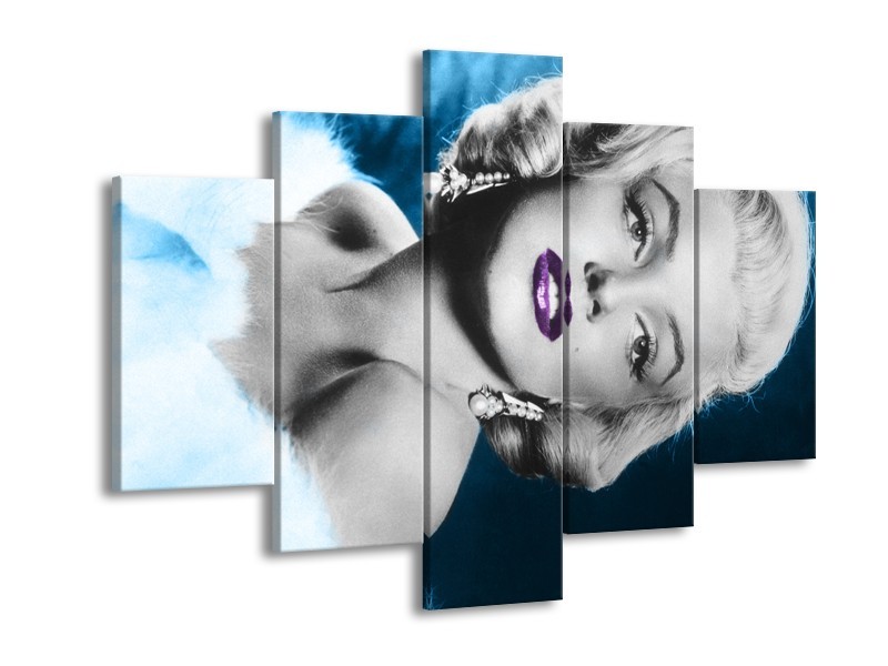 Glasschilderij Marilyn Monroe | Grijs, Blauw, Paars | 150x105cm 5Luik