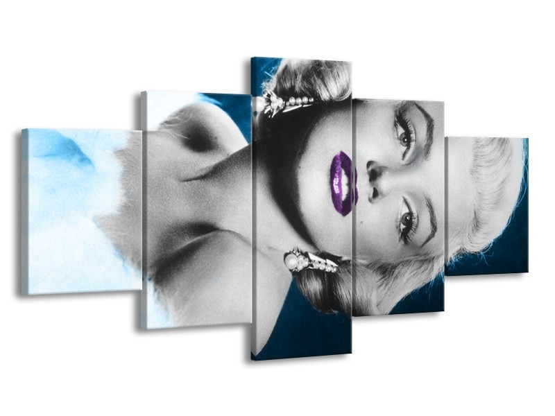 Canvas Schilderij Marilyn Monroe | Grijs, Blauw, Paars | 150x80cm 5Luik