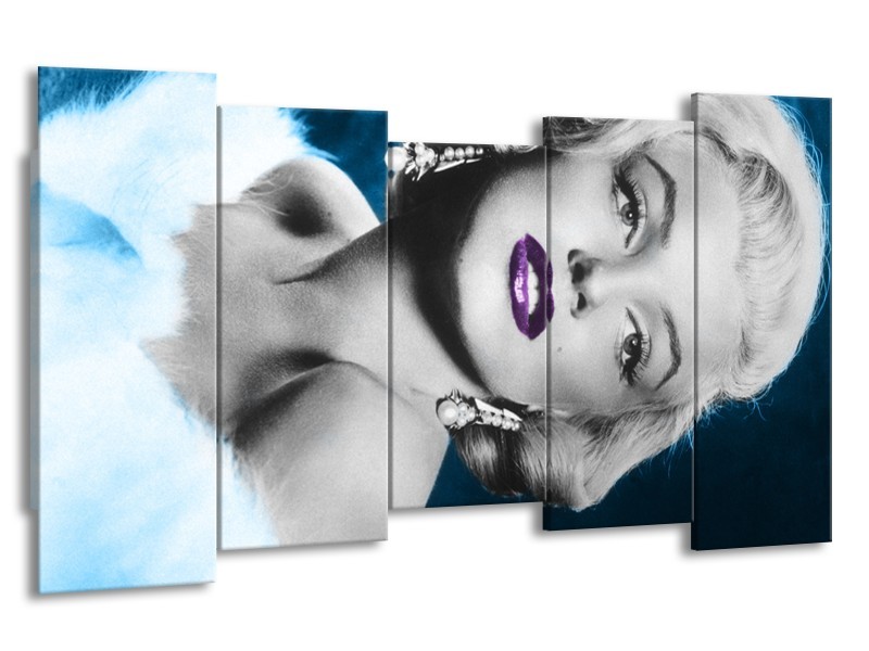 Glasschilderij Marilyn Monroe | Grijs, Blauw, Paars | 150x80cm 5Luik