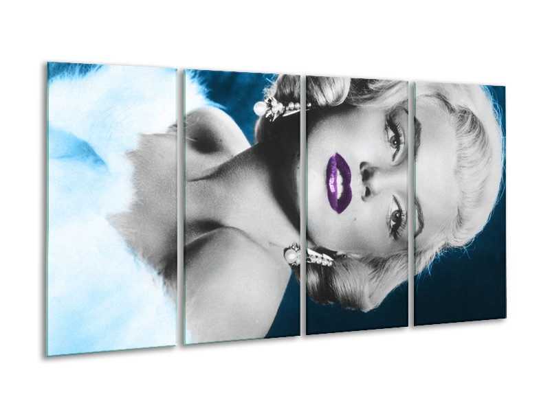 Glasschilderij Marilyn Monroe | Grijs, Blauw, Paars | 160x80cm 4Luik