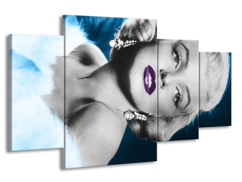 Glasschilderij Marilyn Monroe | Grijs, Blauw, Paars | 160x90cm 4Luik