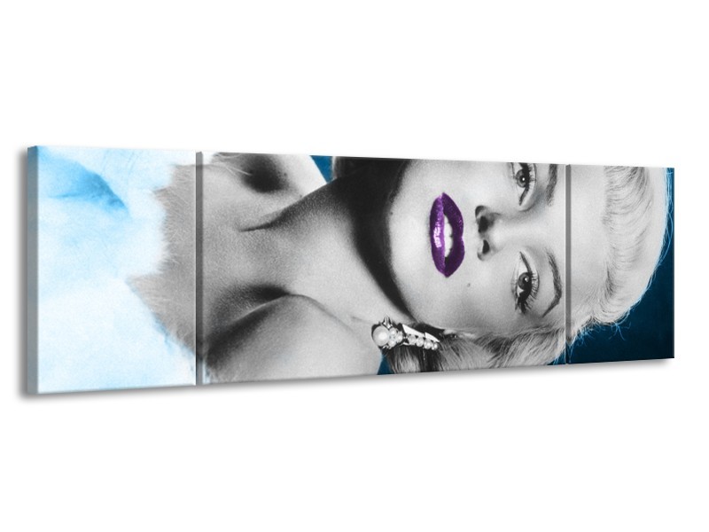 Canvas Schilderij Marilyn Monroe | Grijs, Blauw, Paars | 170x50cm 3Luik