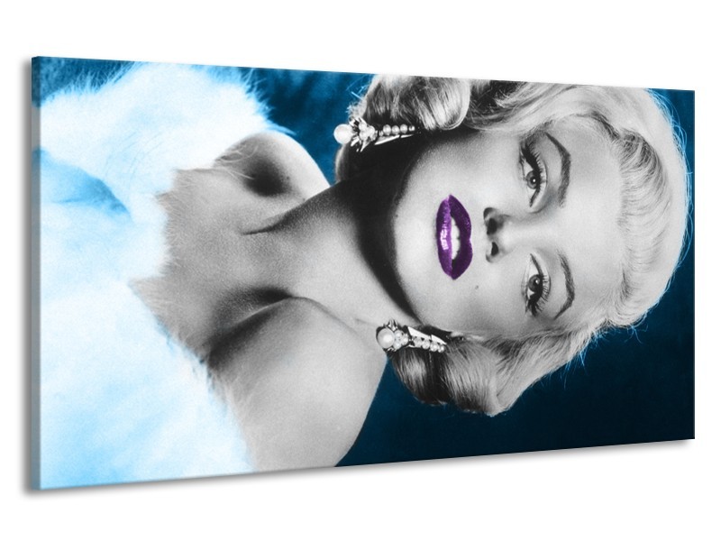 Canvas Schilderij Marilyn Monroe | Grijs, Blauw, Paars | 190x100cm 1Luik