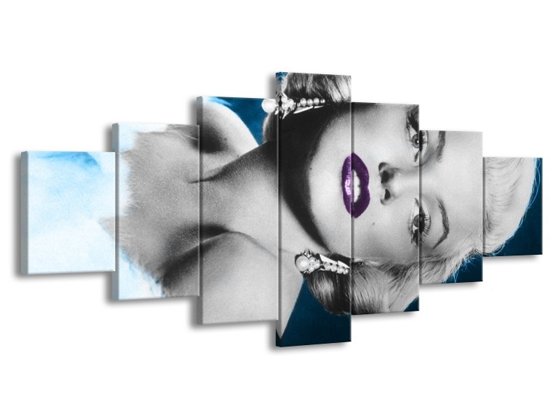 Canvas Schilderij Marilyn Monroe | Grijs, Blauw, Paars | 210x100cm 7Luik