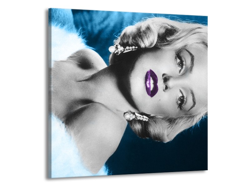 Glasschilderij Marilyn Monroe | Grijs, Blauw, Paars | 50x50cm 1Luik