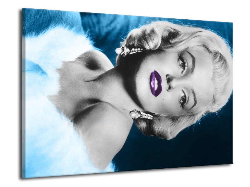 Glasschilderij Marilyn Monroe | Grijs, Blauw, Paars | 70x50cm 1Luik