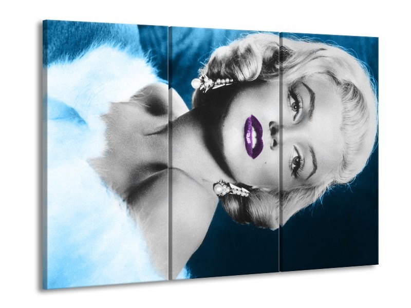 Glasschilderij Marilyn Monroe | Grijs, Blauw, Paars | 60x90cm 3Luik