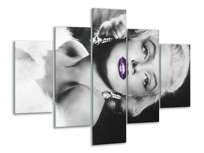 Glasschilderij Marilyn Monroe | Zwart, Grijs, Paars | 100x70cm 5Luik