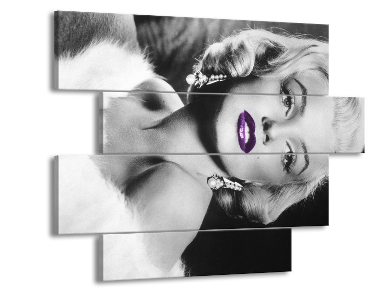 Canvas Schilderij Marilyn Monroe | Zwart, Grijs, Paars | 115x85cm 4Luik