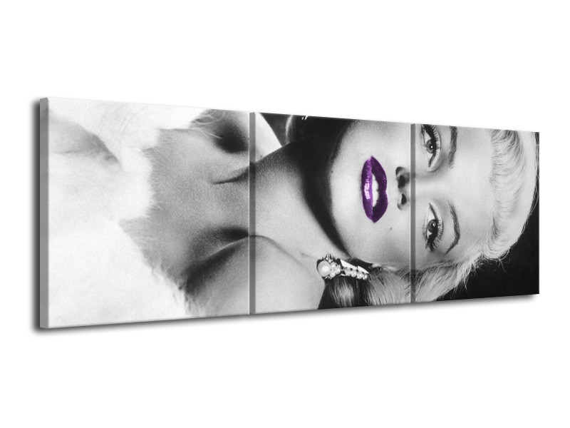 Canvas Schilderij Marilyn Monroe | Zwart, Grijs, Paars | 120x40cm 3Luik