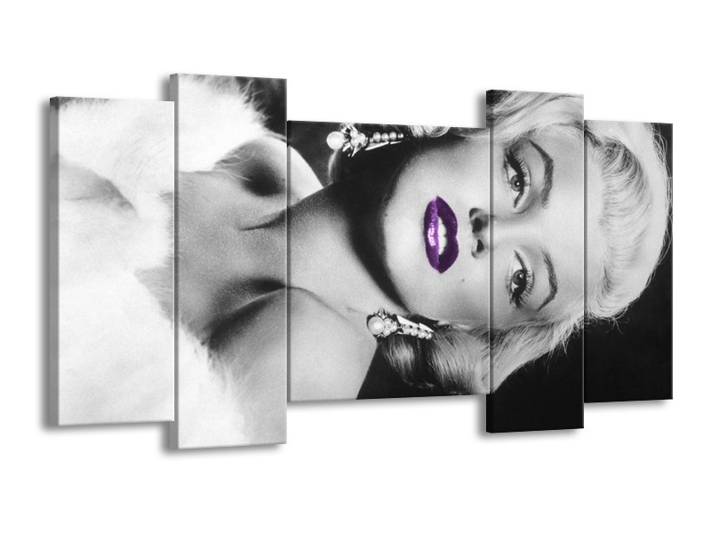 Glasschilderij Marilyn Monroe | Zwart, Grijs, Paars | 120x65cm 5Luik