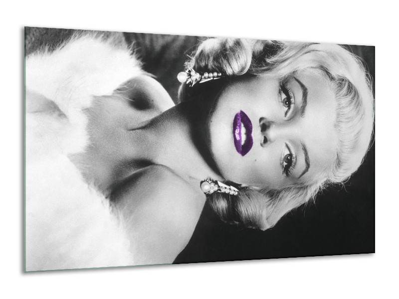 Glasschilderij Marilyn Monroe | Zwart, Grijs, Paars | 120x70cm 1Luik