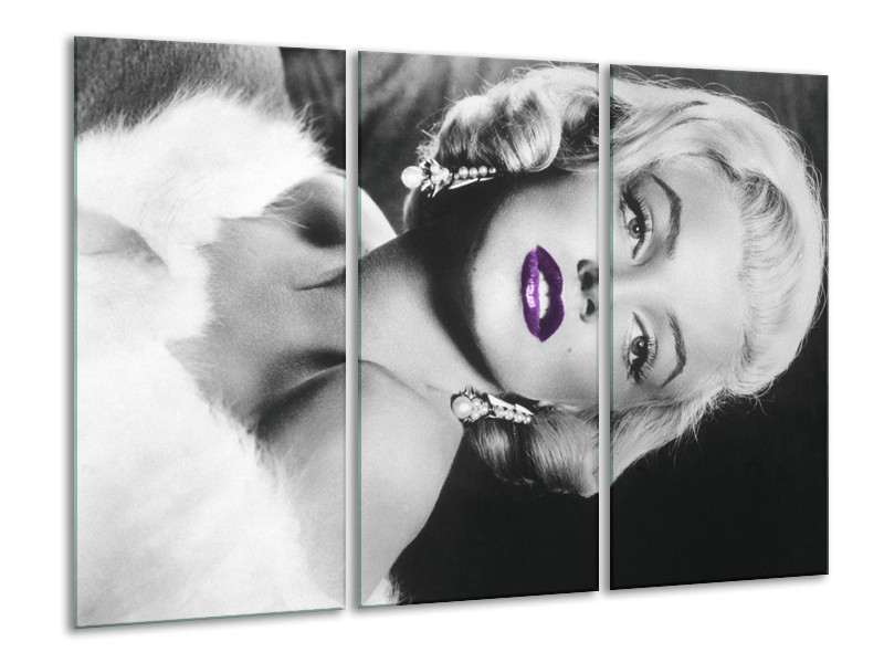 Glasschilderij Marilyn Monroe | Zwart, Grijs, Paars | 120x80cm 3Luik