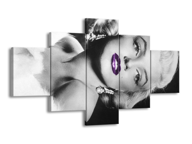 Glasschilderij Marilyn Monroe | Zwart, Grijs, Paars | 125x70cm 5Luik