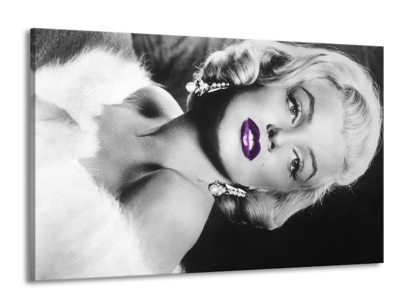 Glasschilderij Marilyn Monroe | Zwart, Grijs, Paars | 140x90cm 1Luik