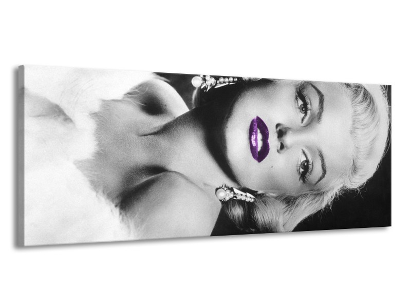 Glasschilderij Marilyn Monroe | Zwart, Grijs, Paars | 145x58cm 1Luik