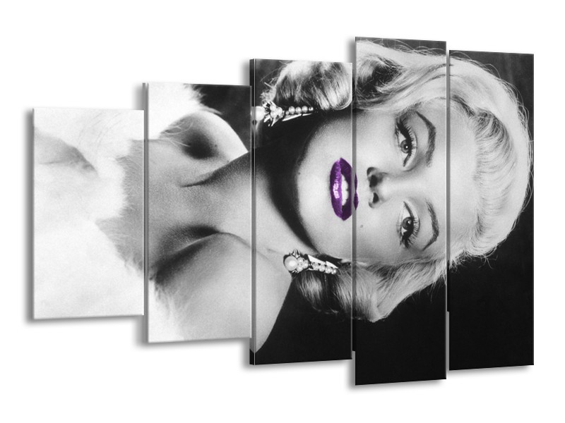 Glasschilderij Marilyn Monroe | Zwart, Grijs, Paars | 150x100cm 5Luik