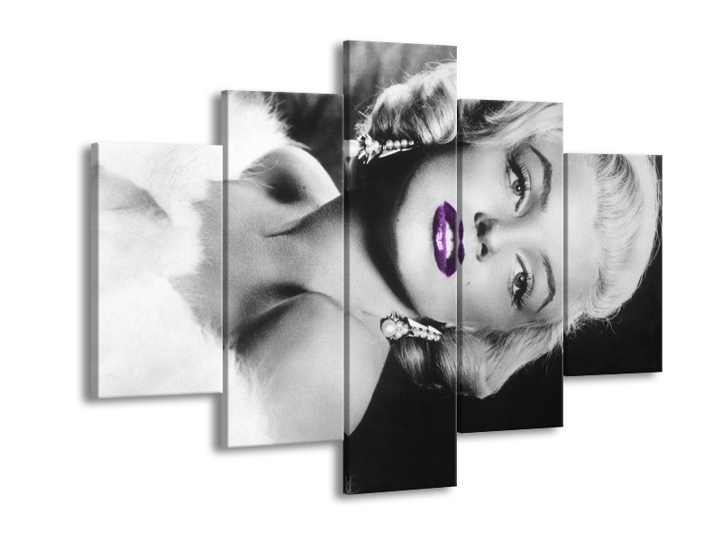 Canvas Schilderij Marilyn Monroe | Zwart, Grijs, Paars | 150x105cm 5Luik